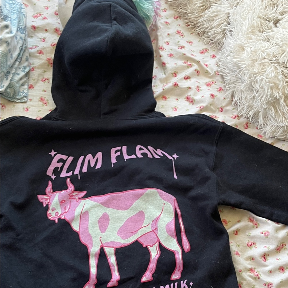 youtuber flamingo merch youth Hoodie - Black and Pink strawberry cow